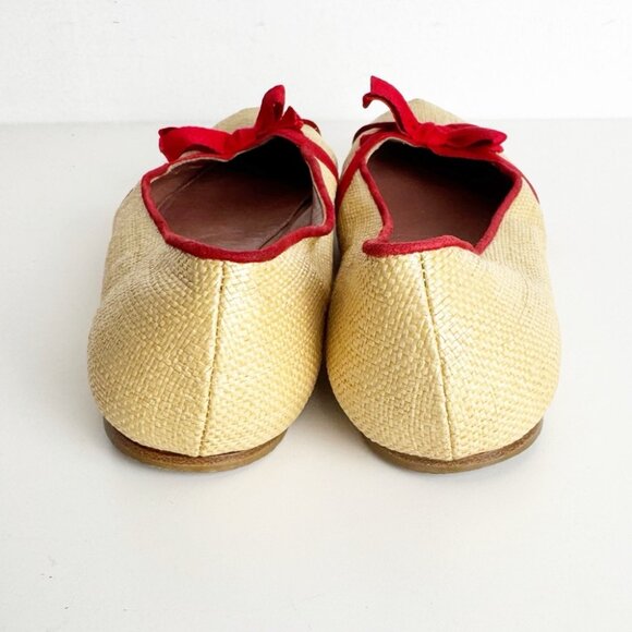 Alaia Raffia Straw ballet flats with red bow detail and trim size 36 - Picture 5 of 9